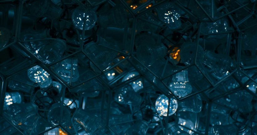 a close up of a bunch of glass cubes